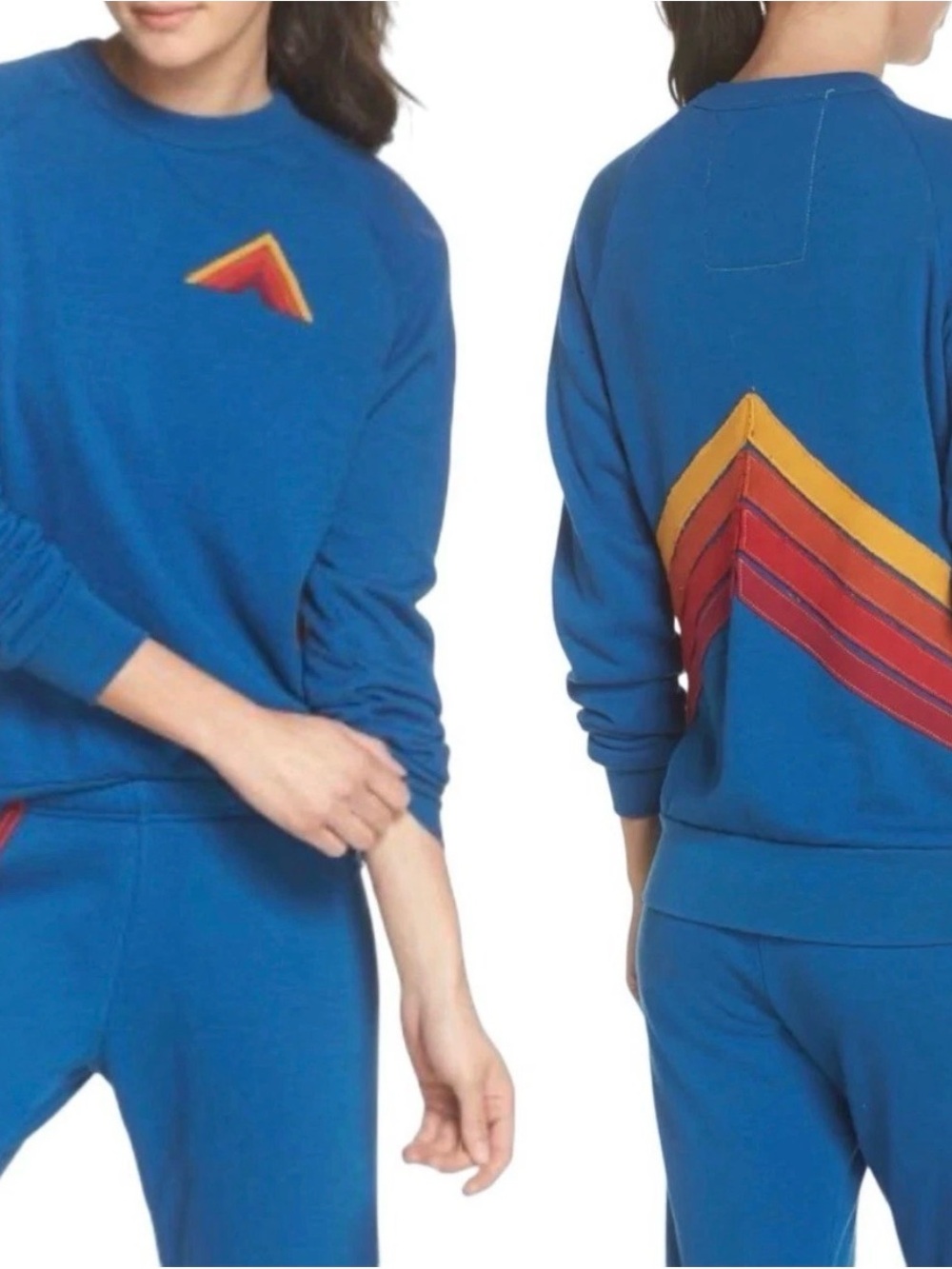 RARE Aviator Nation Mountain Stripe Crewneck Sweatshirt, Blue